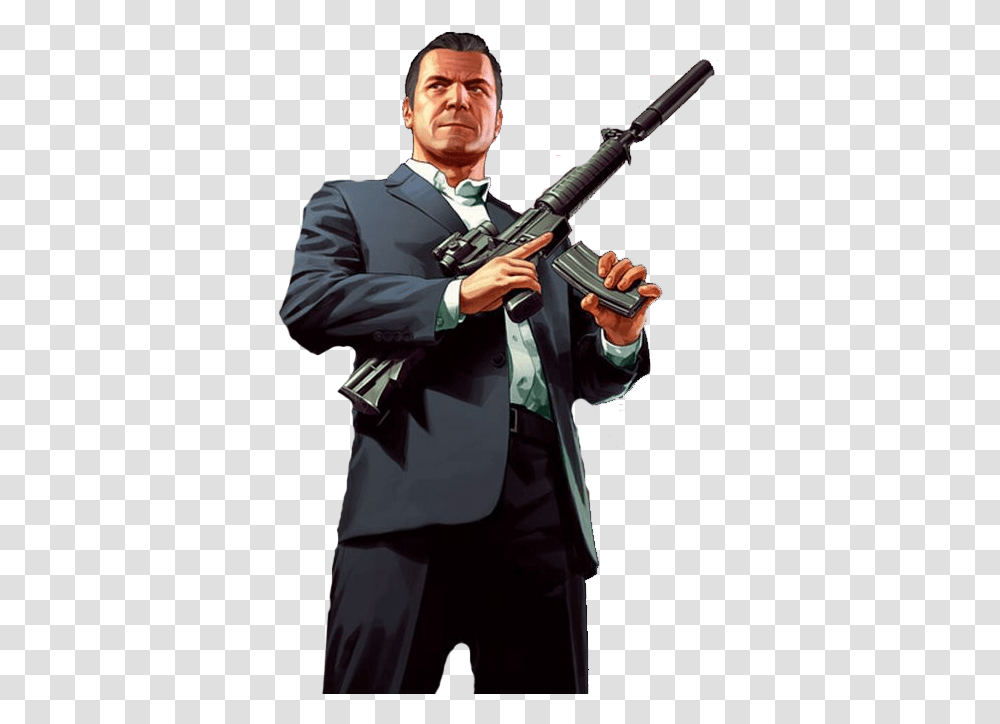 Download Gta5 Micheal Gta 5 Michael, Person, Gun, Weapon, Suit Transparent Png