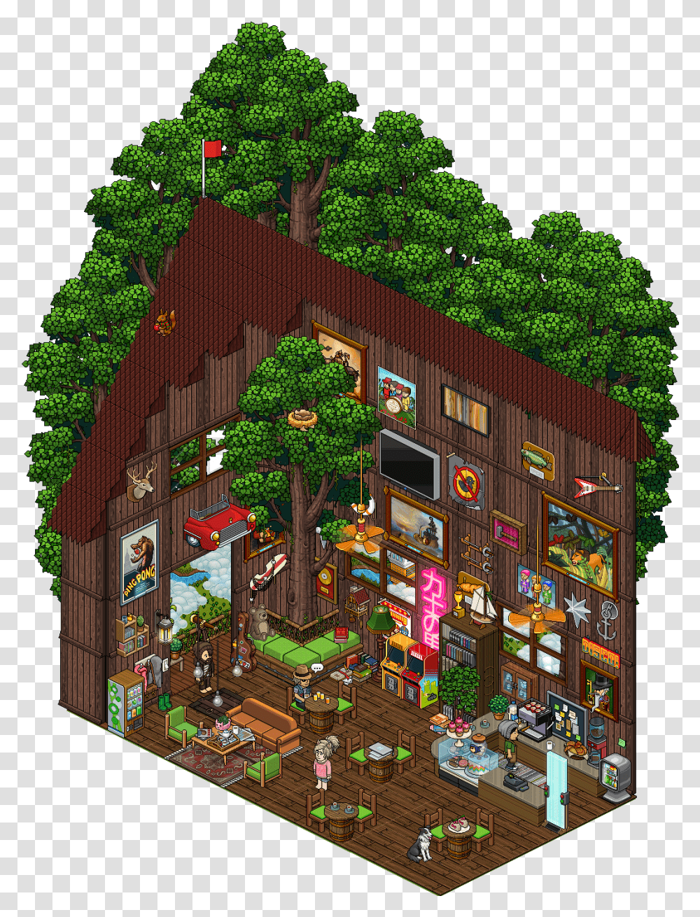 Download Habbo Hotel Tree House Full Size Image Pngkit Tree, Neighborhood, Urban, Building, Person Transparent Png