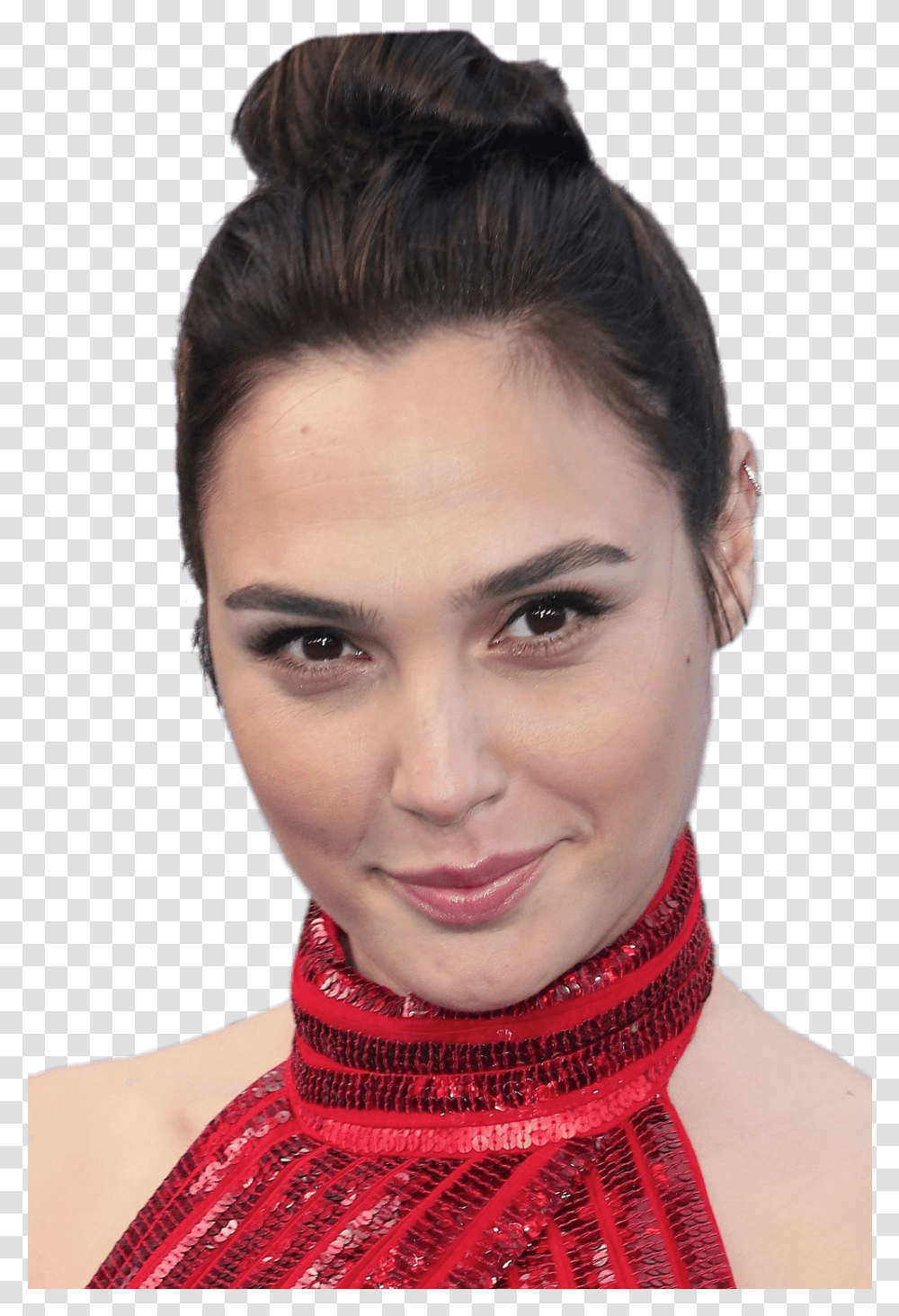 Download Hair Bun Images Gal Gadot Close Up, Face, Person, Clothing, Scarf Transparent Png