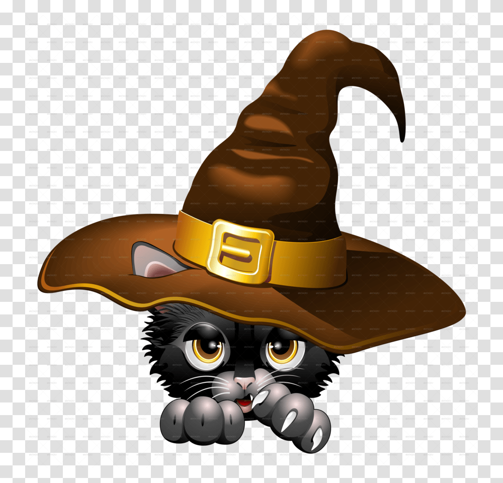 Download Halloween Cartoon Black Cats Clipart Kitten Cat Clip Art, Apparel, Cowboy Hat, Toy Transparent Png