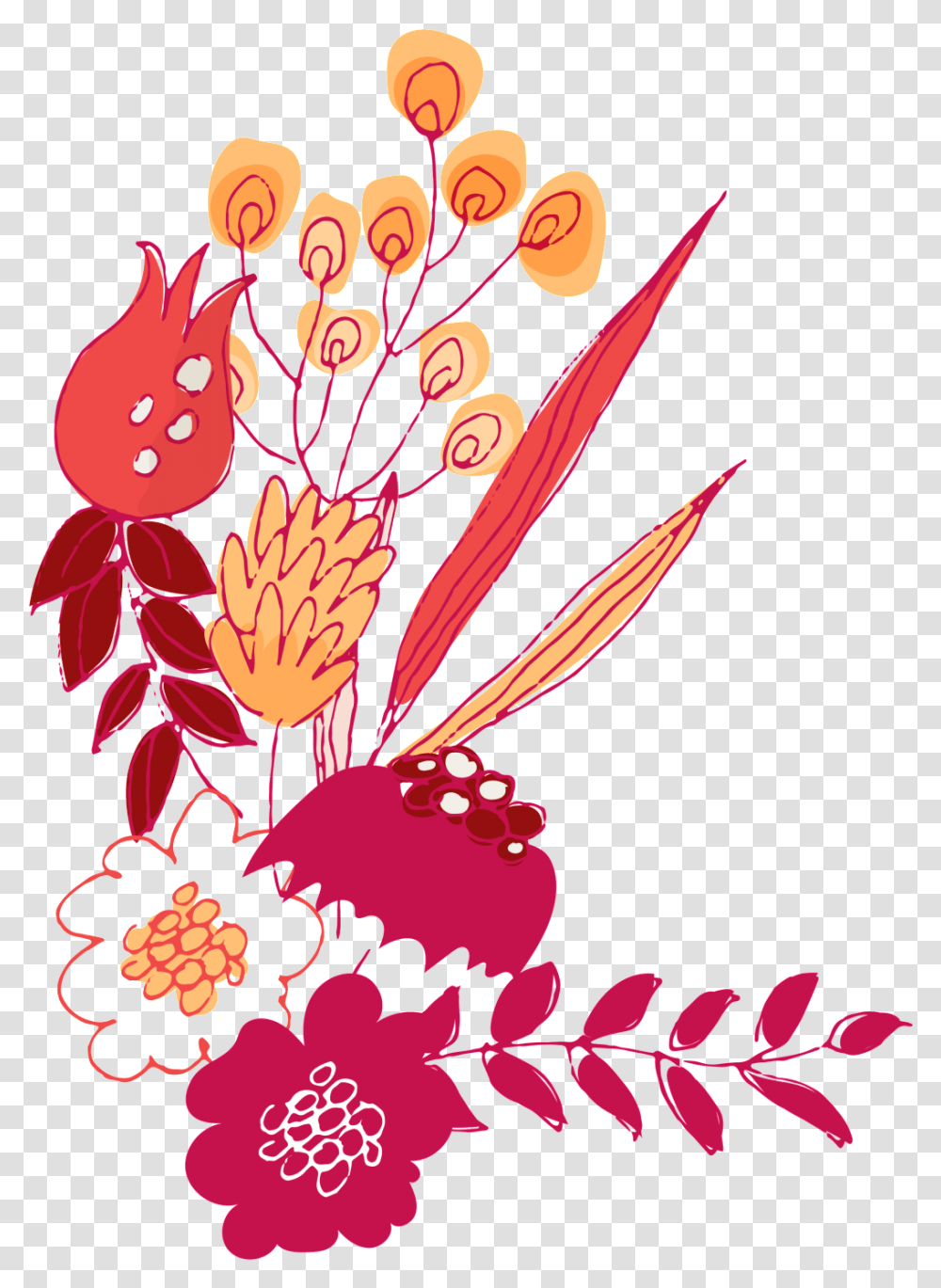 Download Hand Drawn Pomegranate Flower Clip Art, Graphics, Floral Design, Pattern, Plant Transparent Png