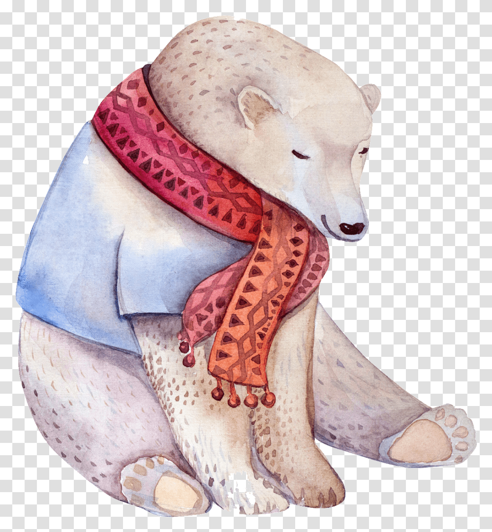 Download Hand Painted Cartoon Polar Bear Watercolor Polar Bear Scarf, Mammal, Animal, Person, Human Transparent Png
