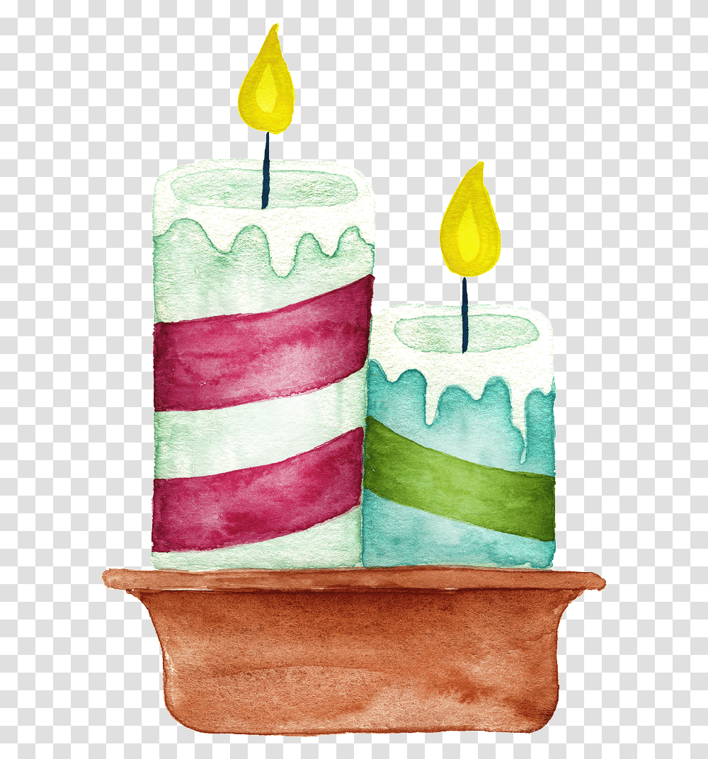 Download Hand Painted Two Christmas Candles Boat, Birthday Cake, Dessert, Food, Cylinder Transparent Png