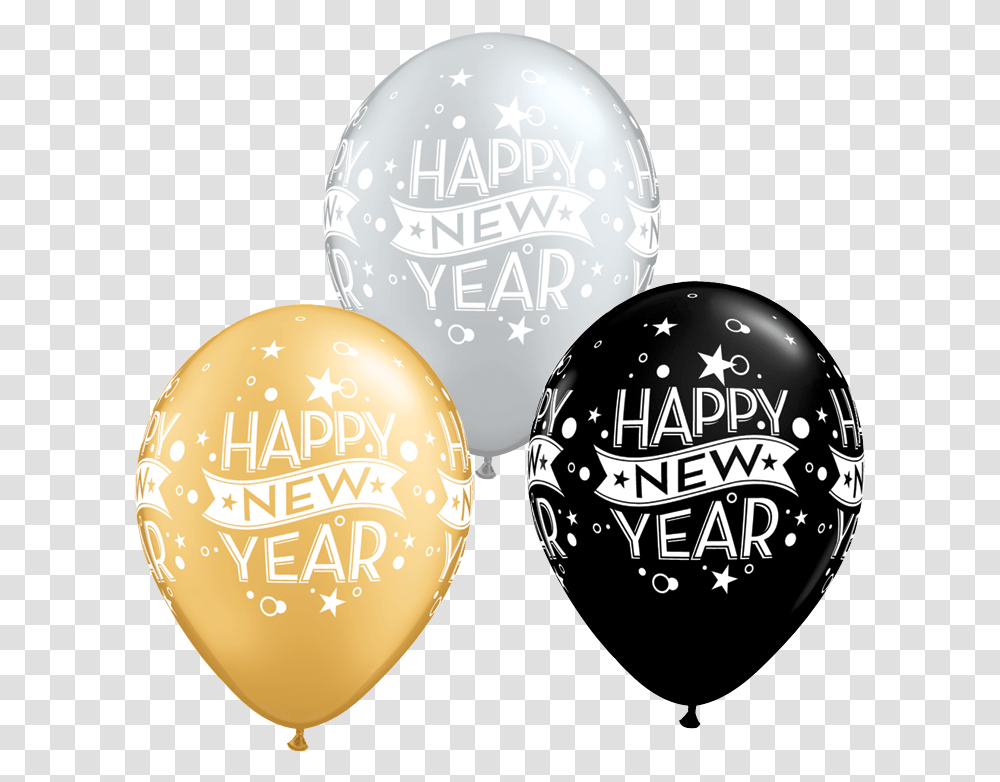 Download Happy New Year Silver Gold & Black Latex Balloons Happy New Year Balloons Transparent Png