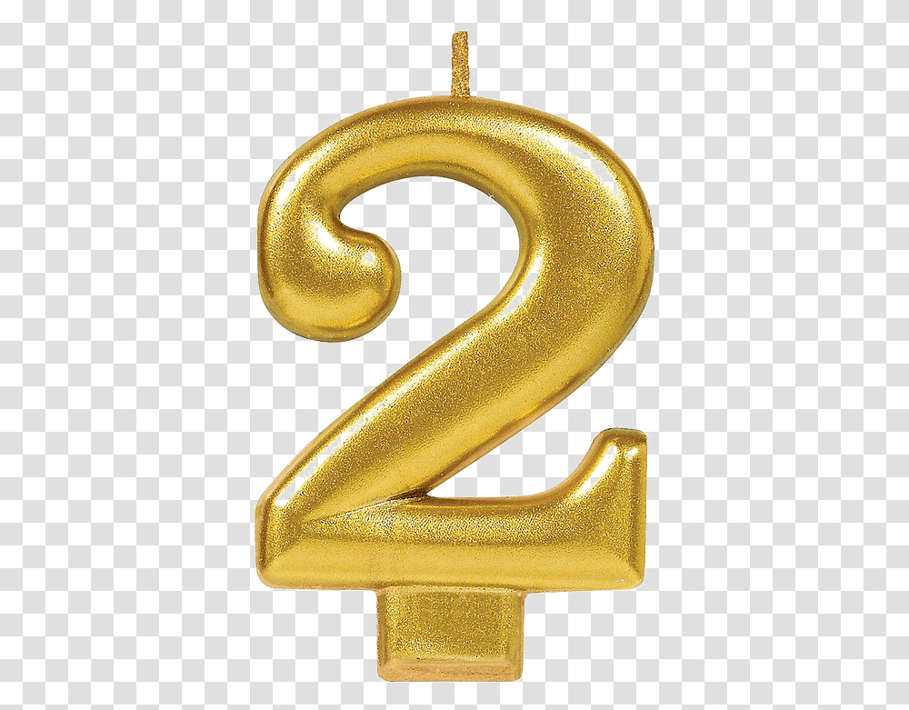 Download Hd 2 Number Number 2 Birthday Candle Birthday Candle, Gold, Banana, Fruit, Plant Transparent Png
