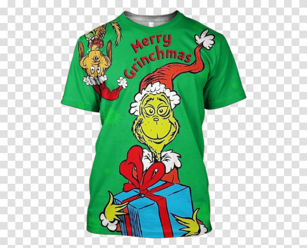 Download Hd 3d The Grinch Christmas Tshirt Sky Harbor Band Merry Christmas Grinch Cartoon, Clothing, Apparel, Jersey, T-Shirt Transparent Png