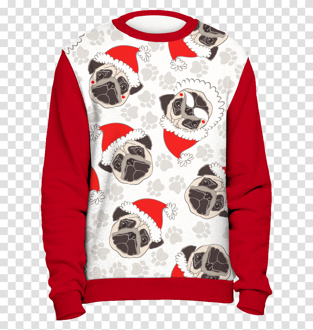 Download Hd All Over Pug Face Christmas Sweater Kappa Pug, Clothing, Apparel, Sweatshirt, Sleeve Transparent Png