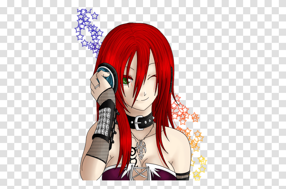 Download Hd Anime Hairstyles Female Color Pink And Black Red Haired Colored Girl Anime, Comics, Book, Manga, Person Transparent Png