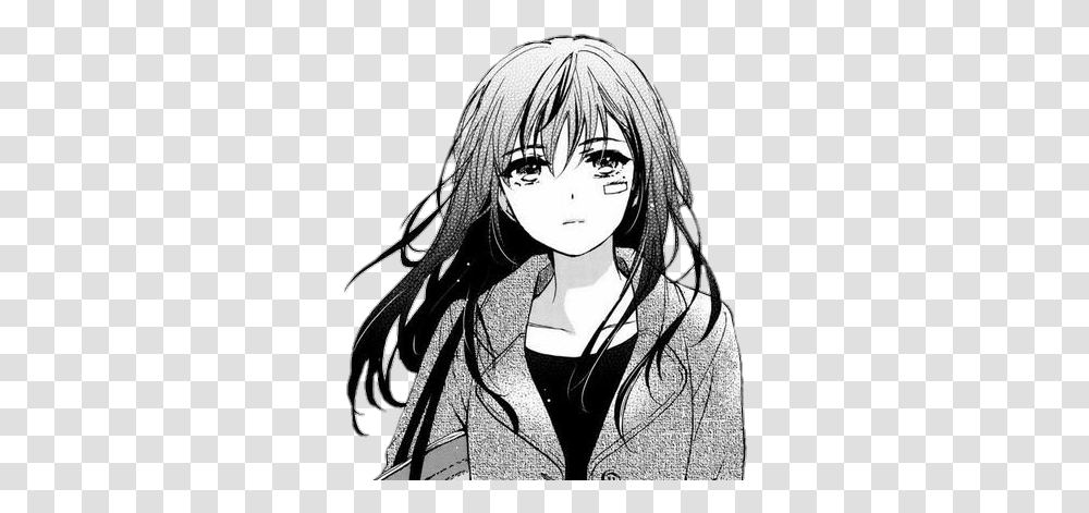Download Hd Anime Sticker Anime Girl Manga Black And White Anime, Comics, Book, Person, Human Transparent Png