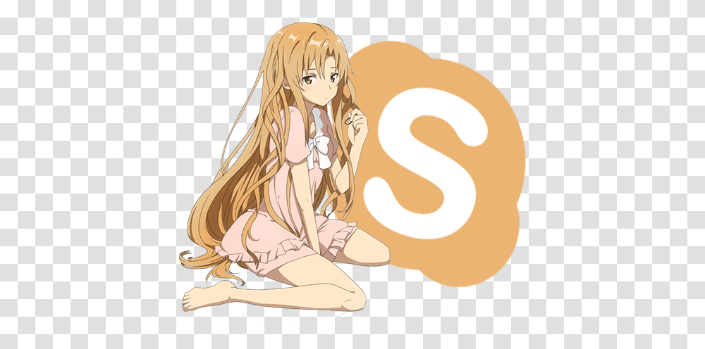 Download Hd Asuna Yuuki Skype Logo Anime Asuna, Person, Human, Art, Kneeling Transparent Png