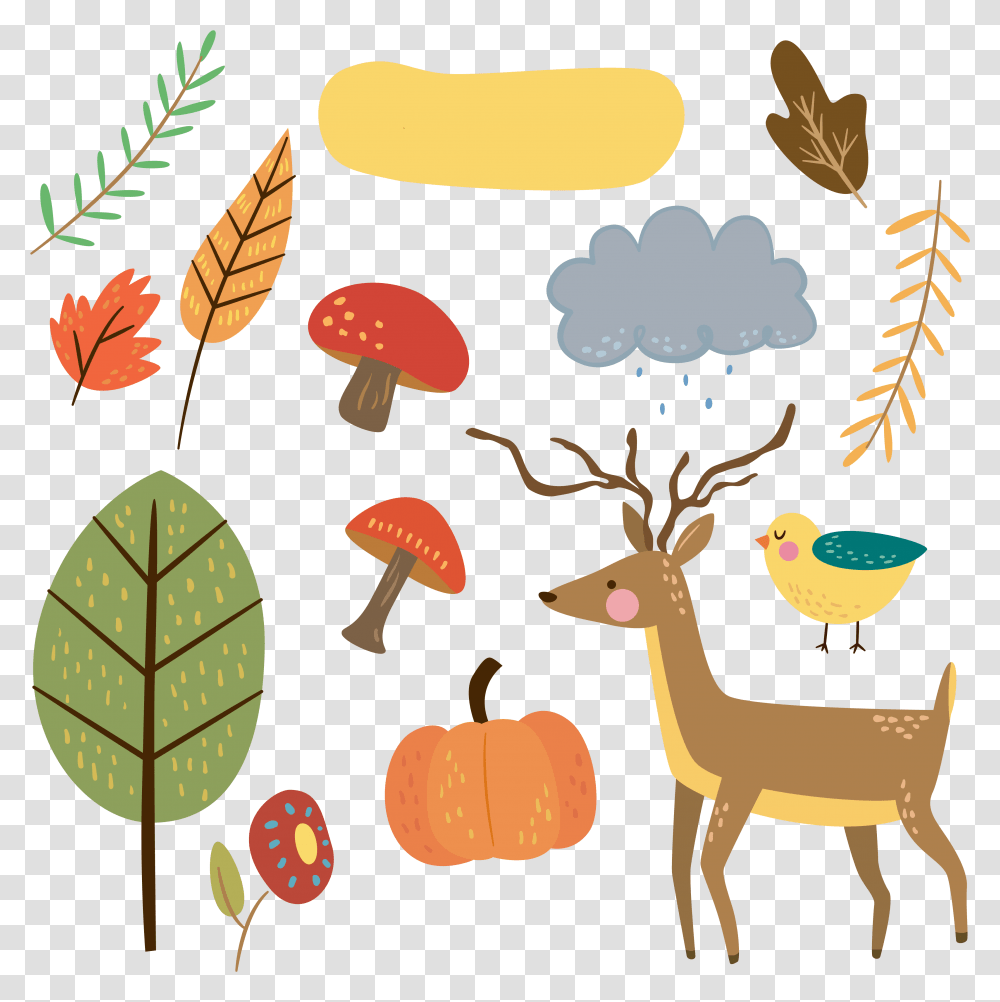 Download Hd Autumn Clipart Watercolor Cute Autumn Clipart, Animal, Deer, Wildlife, Mammal Transparent Png