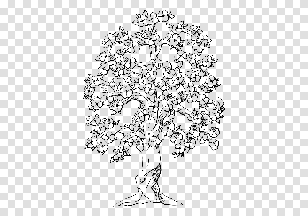 Download Hd Black Apple Fruit Outline Drawing Sketch Free Printable Tree Coloring Pages, Pattern, Cross, Symbol, Fractal Transparent Png