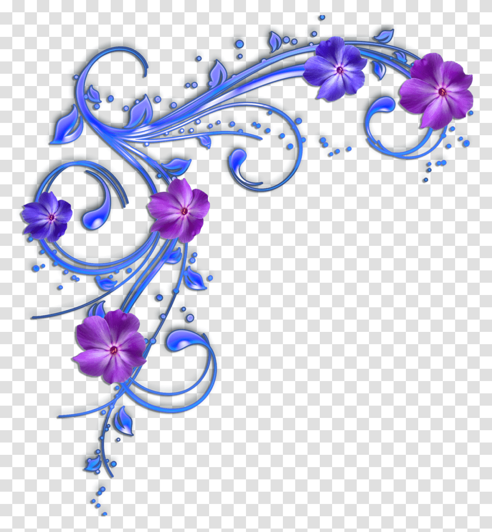 Download Hd Blue Flower Clipart Border Purple Flowers Clip Borders Design Purple Flowers, Graphics, Floral Design, Pattern Transparent Png