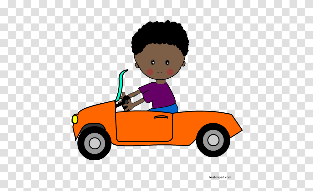 Download Hd Boy Driving An Orange Car Free Clip Art Driving Clipart, Vehicle, Transportation, Outdoors, Kart Transparent Png