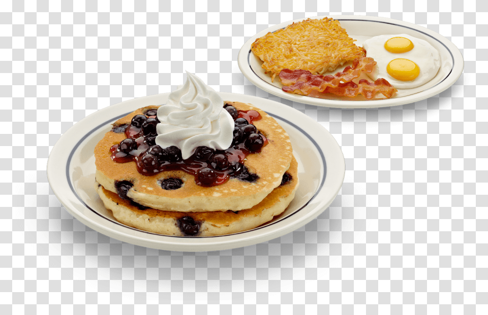 Download Hd Breakfast Pancake Ihop Image Stock Pancakes And Hash Browns Bacon Eggs, Bread, Food, Cream, Dessert Transparent Png