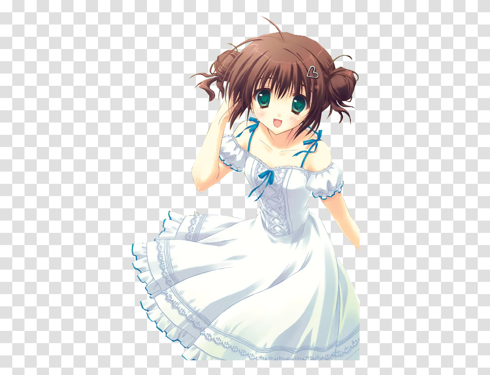 Download Hd Brown Hair Green Eyes White Blue Dress Anime Cute Anime Girl Brown Hair, Manga, Comics, Book, Person Transparent Png