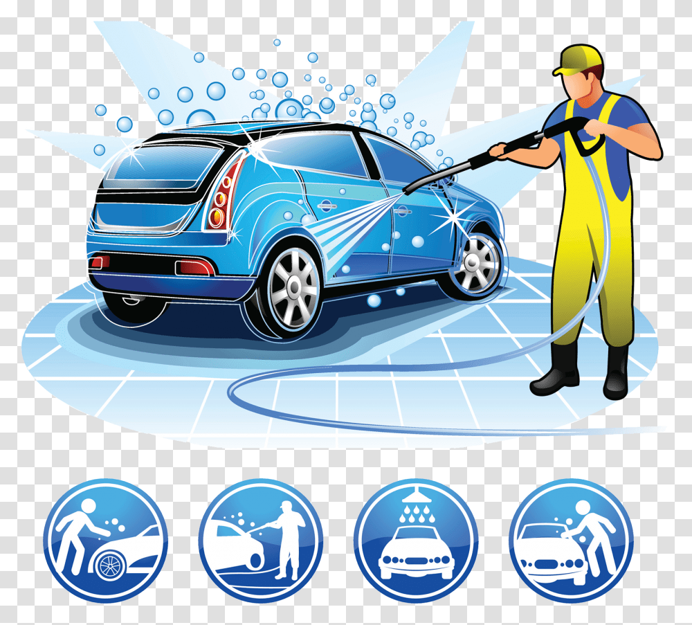 Download Hd Car Wash Car Washing Vector, Person, Vehicle, Transportation, Flyer Transparent Png