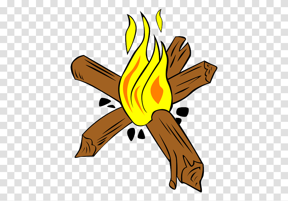 Download Hd Cartoon Fire With Wood Star Fire For Camping Star Fire For Camping, Flame, Light, Torch, Axe Transparent Png
