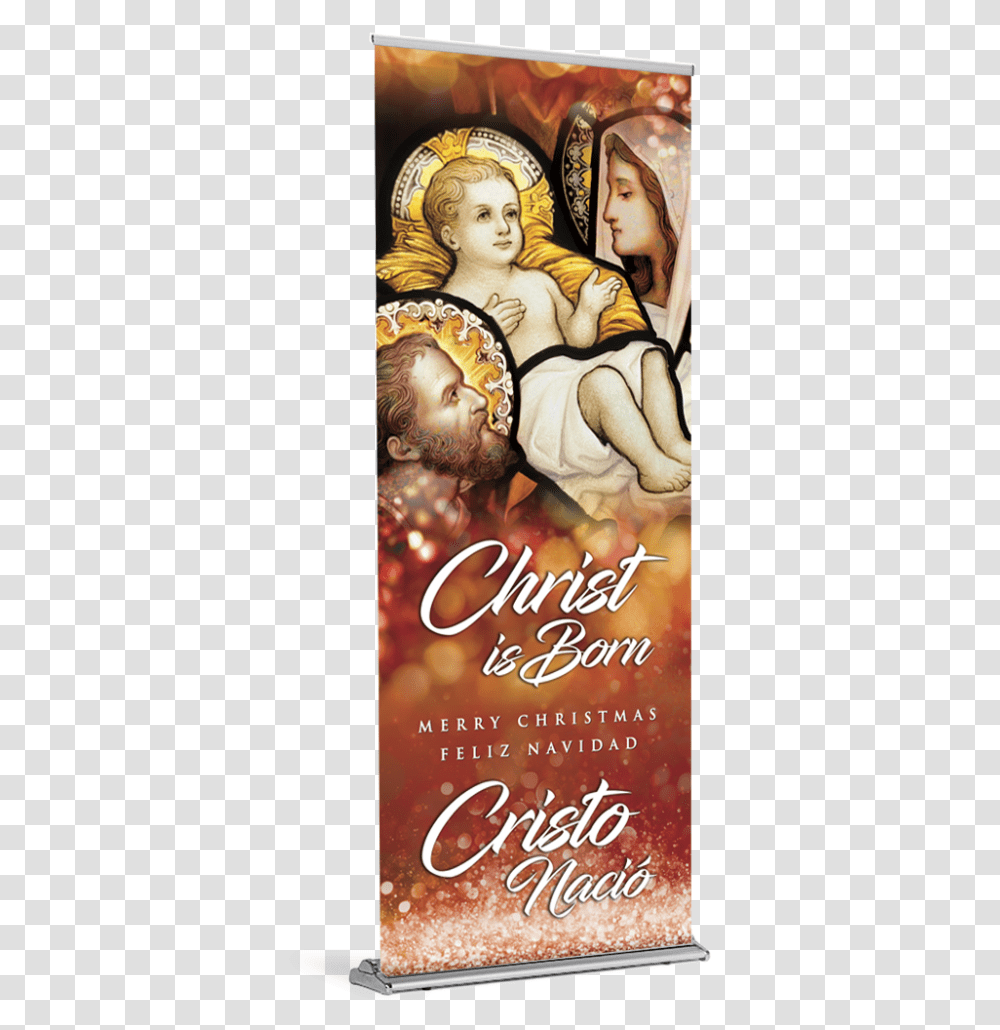 Download Hd Christmas Banner Holy Family Baby Jesus Glass Painting, Person, Human, Poster, Advertisement Transparent Png