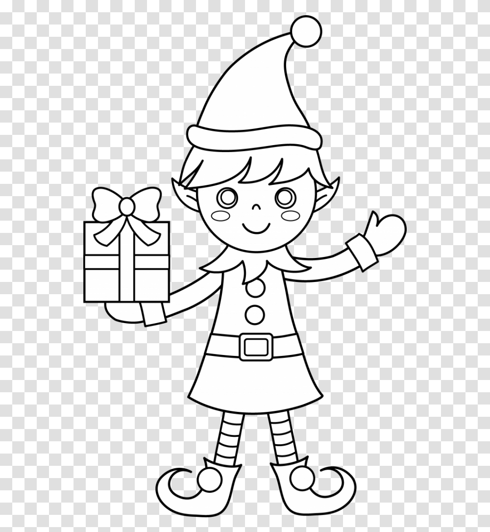 Download Hd Christmas Elf Black And White Elves Clip Coloring Pages Christmas Elf, Person, Human, Stencil, Face Transparent Png