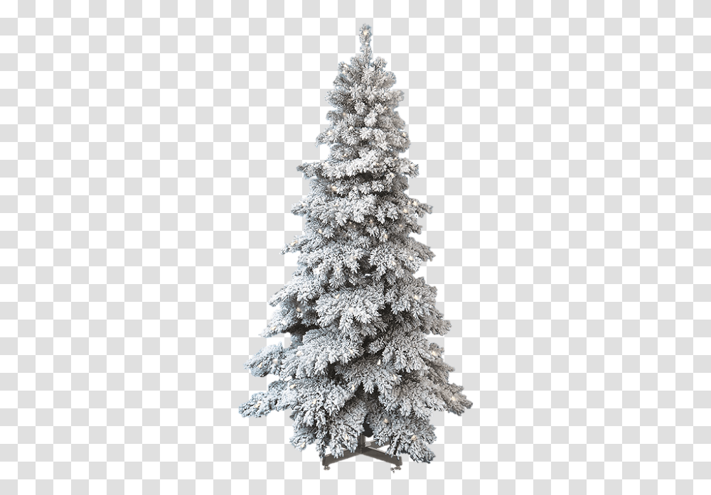 Download Hd Christmas Ornaments In Snow Flocked Snow Tree, Christmas Tree, Plant, Outdoors, Ice Transparent Png