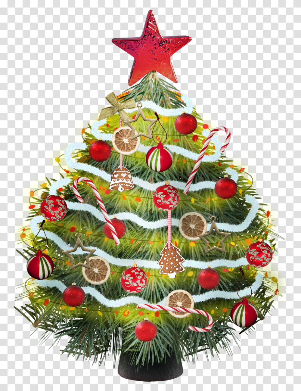 Download Hd Christmas Tree Clipart Colorful Traditional, Plant, Ornament, Symbol, Star Symbol Transparent Png