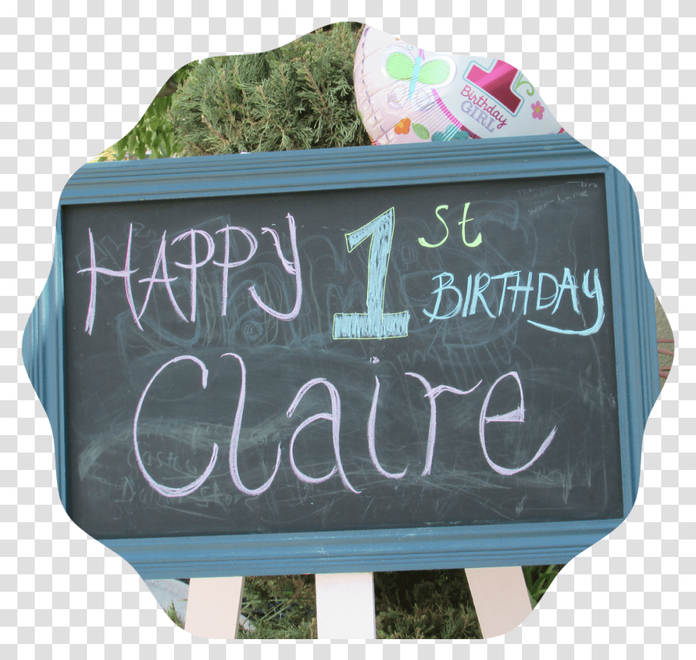 Download Hd Claire's 1st Birthday Party Blackboard Blackboard, Person, Human, Box, Icing Transparent Png