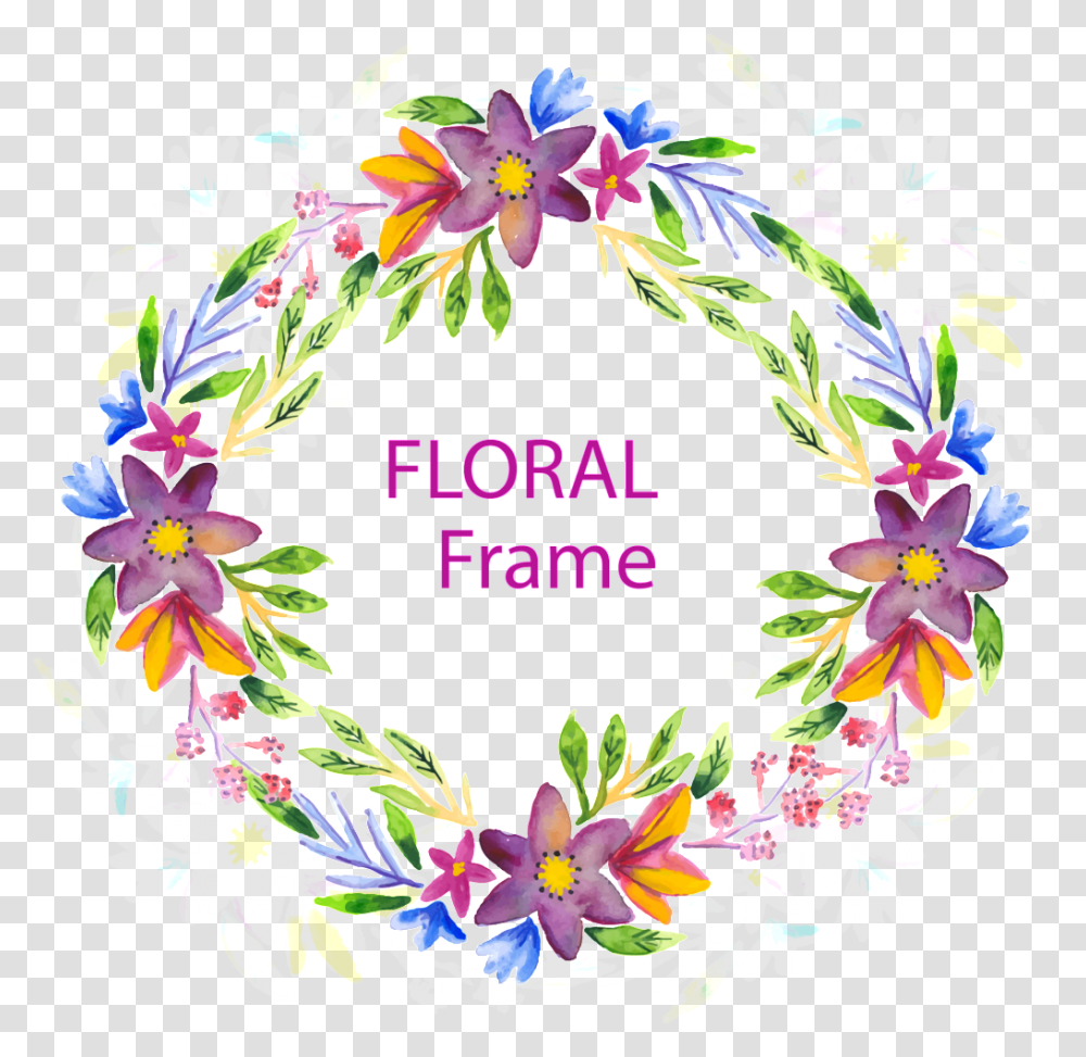 Download Hd Colorful Bright Colored Flowers Hand Drawn Clip Art, Graphics, Floral Design, Pattern, Wreath Transparent Png
