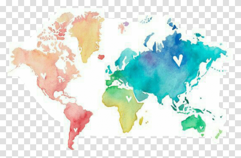 Download Hd Continents Sticker Image Watercolor World Map Pastel, Diagram, Plot, Atlas, Painting Transparent Png