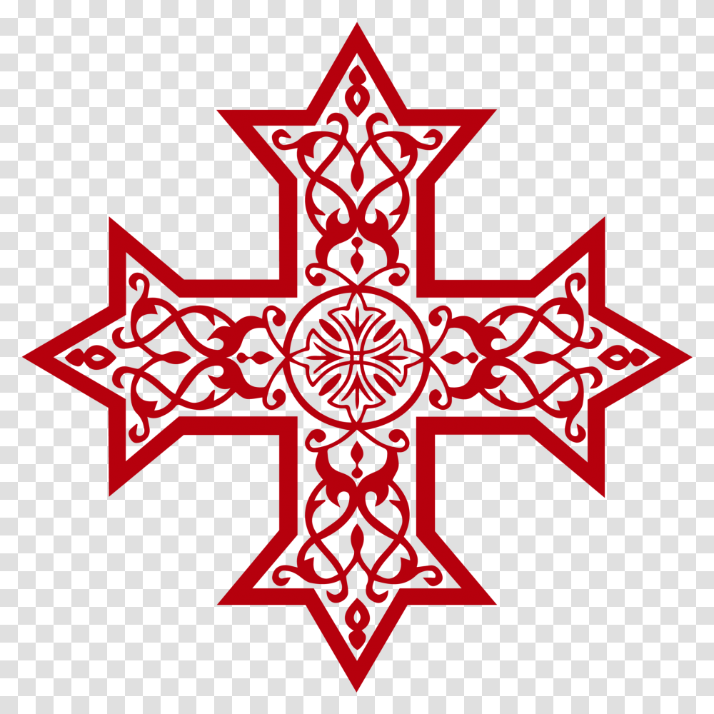 Download Hd Coptic Cross Decal Red Coptic Cross, Symbol, Star Symbol, Emblem Transparent Png