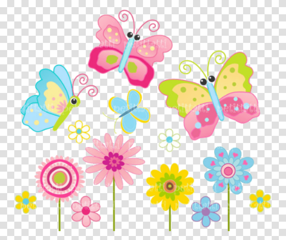 Download Hd Cute Butterfly And Flower Clipart Cute Flowers And Butterflies Clipart, Graphics, Floral Design, Pattern, Rug Transparent Png
