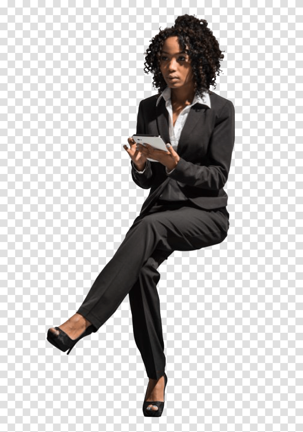Download Hd Cutout Woman Sitting People Business People Sitting, Person, Suit, Overcoat, Clothing Transparent Png