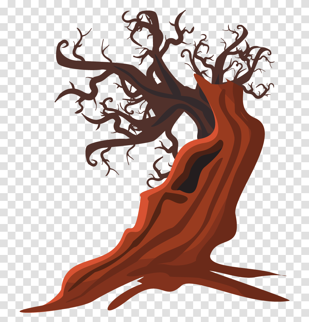 Download Hd Dead Tree Clipart Spooky Dead Tree Cartoon Cartoon Dead Tree, Wood, Root, Plant, Graphics Transparent Png