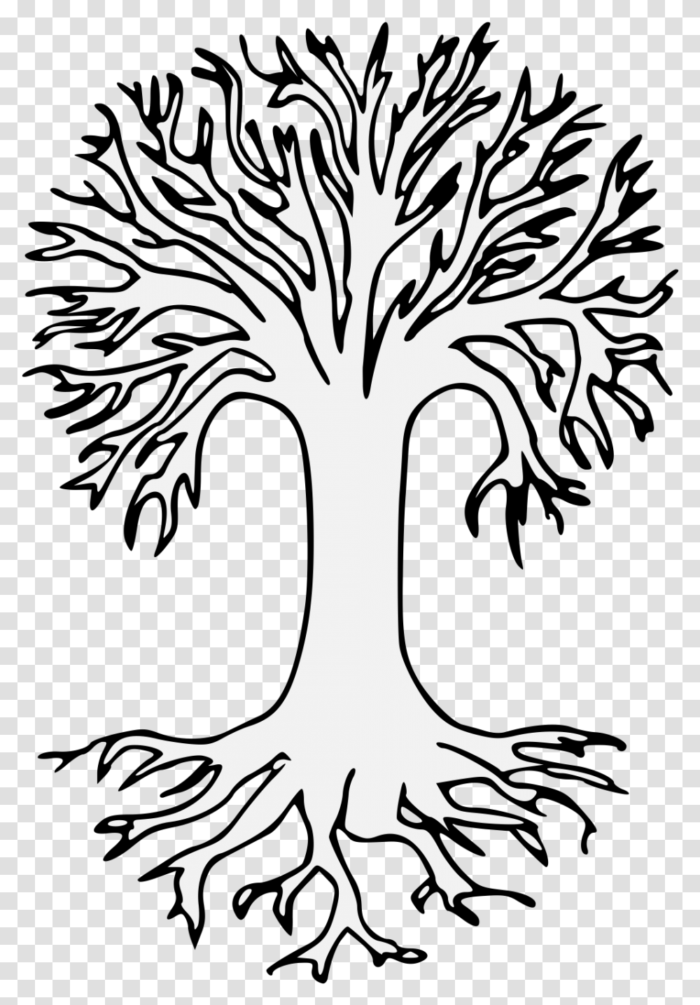 Download Hd Details Bare Tree Drawing With Roots Bare Tree With Roots, Plant, Stencil, Palm Tree Transparent Png