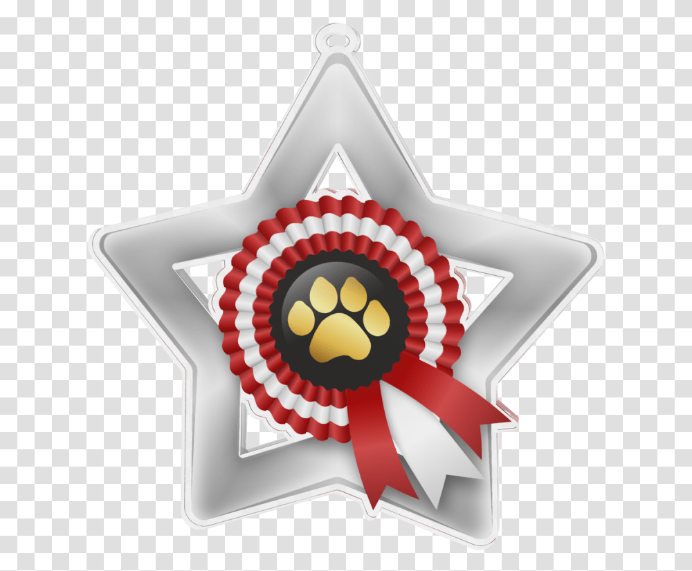 Download Hd Dog Show Rosette Mini Star Silver Medal Medal Paw Trophy, Symbol, Star Symbol, Logo, Trademark Transparent Png