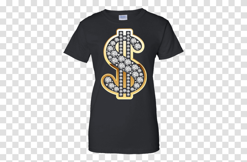 Download Hd Dollar Sign Gold Diamond Bling T Shirt Https Dollar Sign With Diamonds, Clothing, Apparel, T-Shirt, Plant Transparent Png