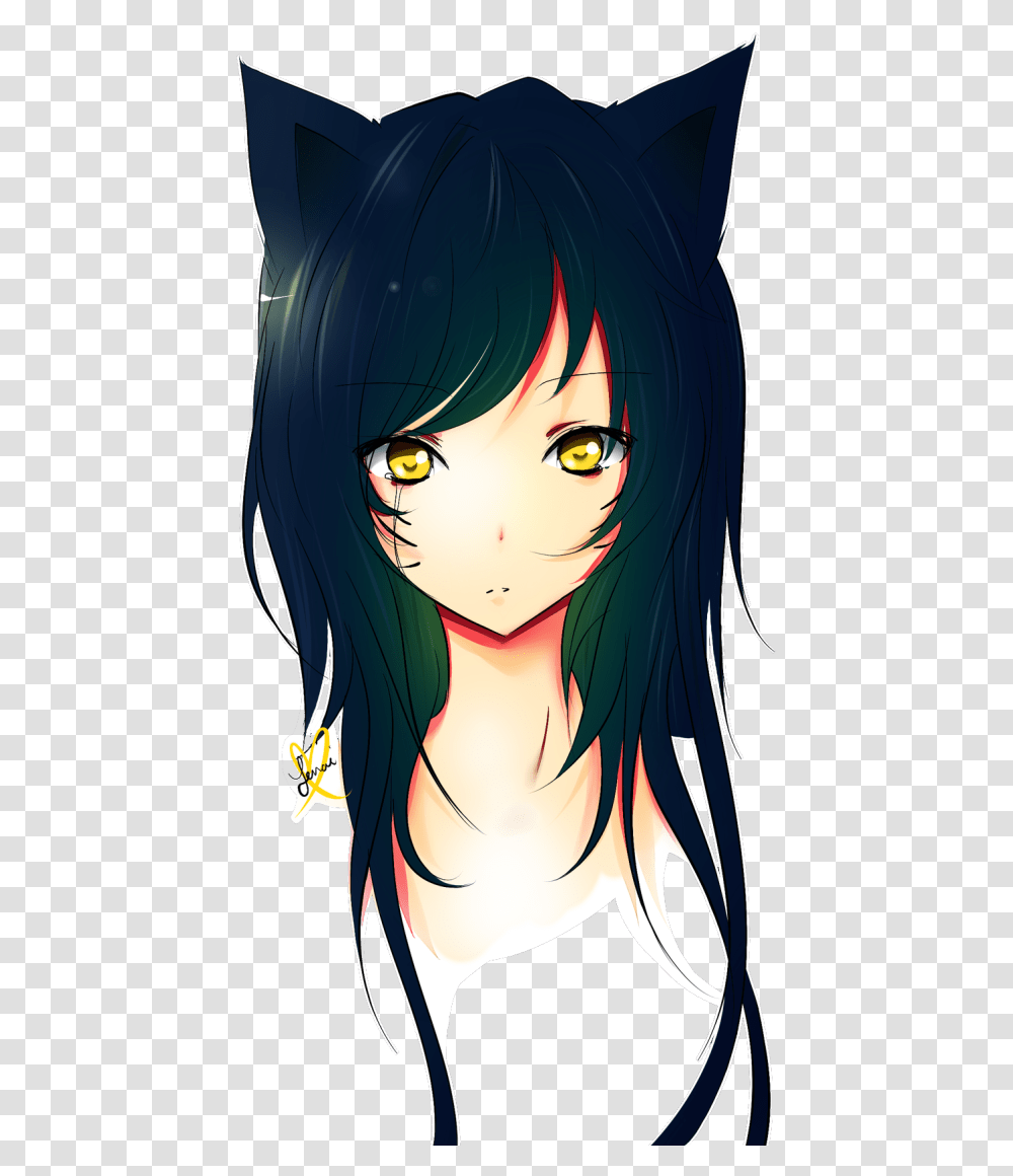 Download Hd Draw Your Female Character Digitally In Cute Black Anime Wolf Girl, Book, Person, Human, Comics Transparent Png