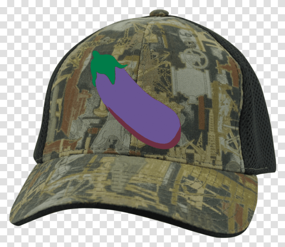Download Hd Eggplant Emoji C912 Port Authority Camo Cap With Baseball Cap, Clothing, Apparel, Hat, Helmet Transparent Png