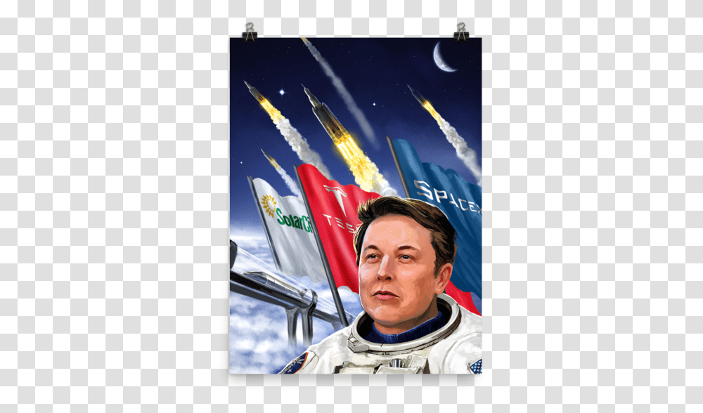 Download Hd Elon Musk Poster Space X Tesla Solar City Rocket, Person, Human, Astronaut Transparent Png