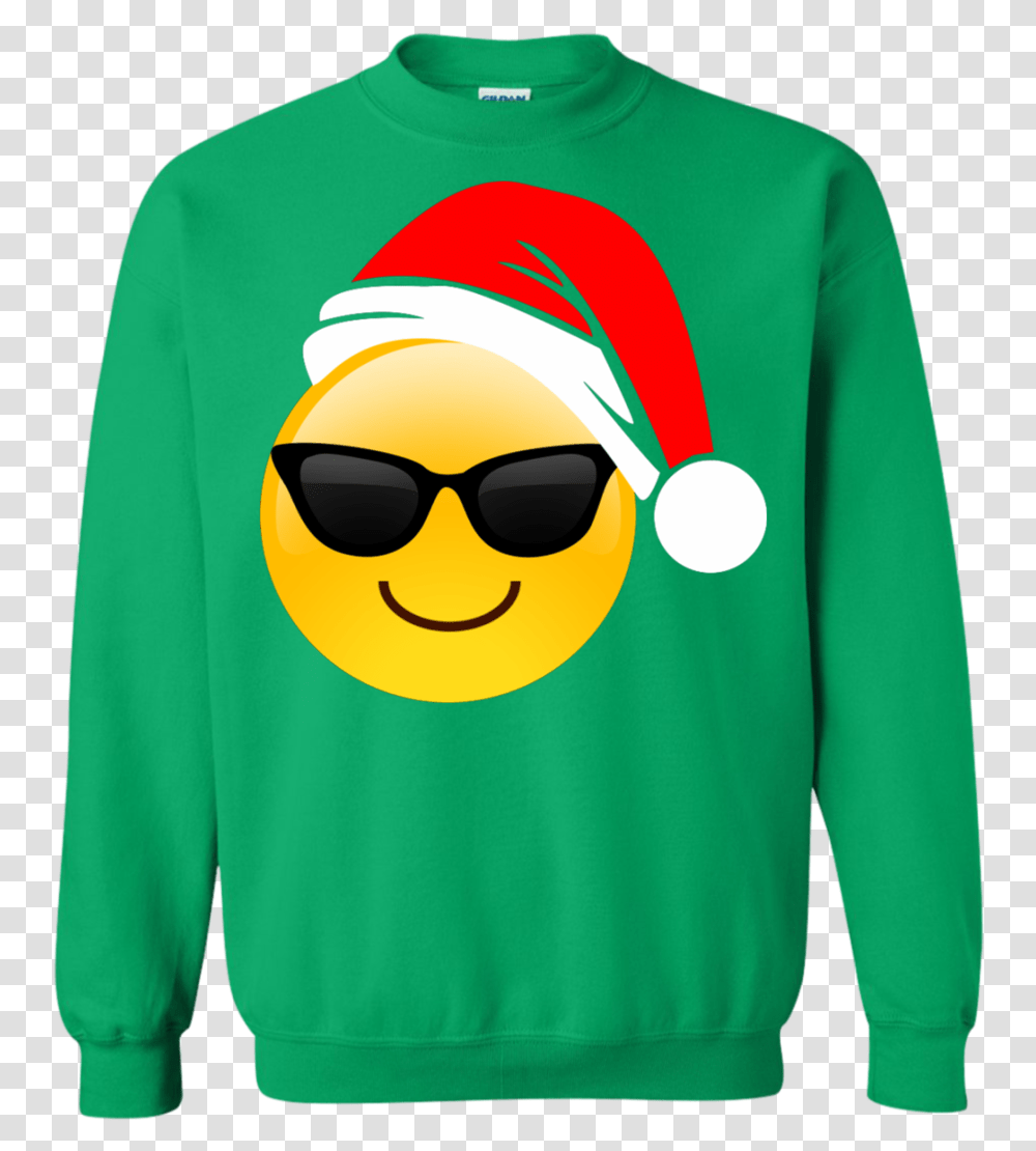 Download Hd Emoji Christmas Shirt Cool Sunglasses Santa Hat Background, Clothing, Apparel, Accessories, Accessory Transparent Png