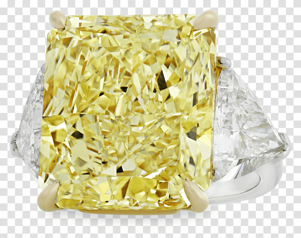 Download Hd Fancy Yellow Diamond Ring Yellow Diamond Ring, Plant, Food, Crystal, Aluminium Transparent Png