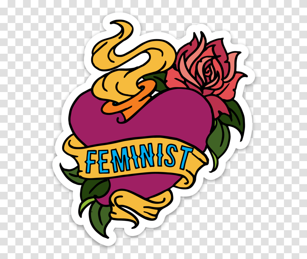 Download Hd Feminist Tattoo Sticker Traditional Heart Tattoo Drawings, Text, Label, Graphics, Plant Transparent Png