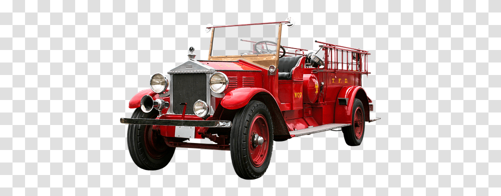 Download Hd Fire Engine Vintage Old Fire Truck Clipart Vintage Fire Truck, Vehicle, Transportation, Car, Automobile Transparent Png