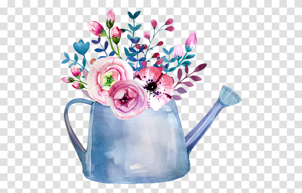 Download Hd Fleurs Flores Flowers Bloemen Card Watercolor Watering Can With Flowers, Plant, Blossom, Tin, Flower Arrangement Transparent Png