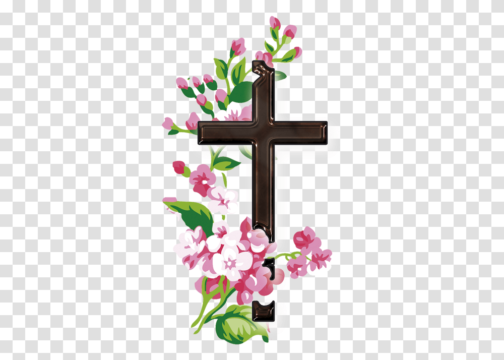 Download Hd Flower Cross Jpg Free Library Cross Cross With Flowers Clipart, Symbol, Plant, Blossom, Crucifix Transparent Png