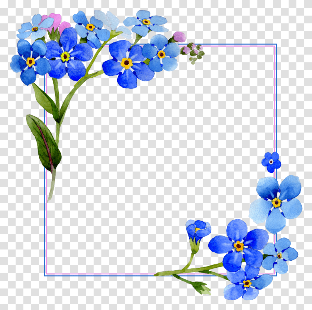 Download Hd Flower Frame Blue Watercolor Blue Flower Background, Plant, Iris, Flower Arrangement, Anemone Transparent Png