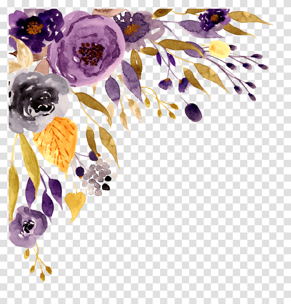 Download Hd Flowers Floral Border Purple Watercolor Purple Watercolor Flower Border Transparent Png