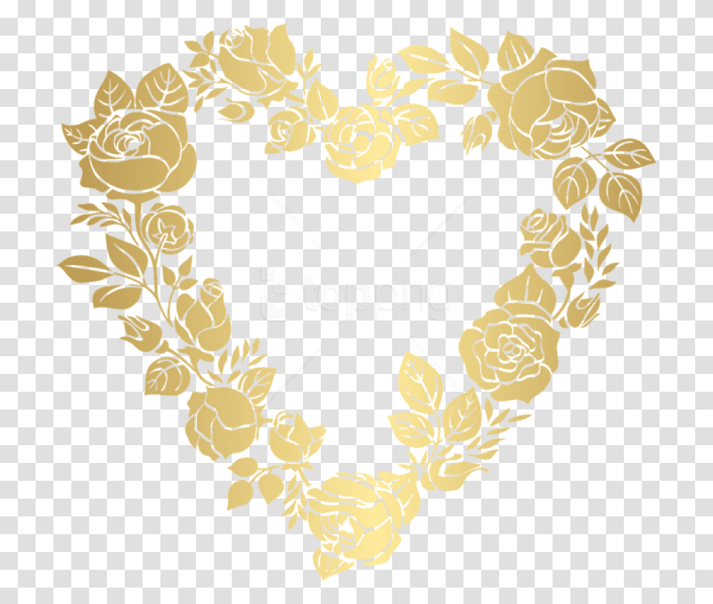 Download Hd Free Floral Golden Heart Border Border Heart Design Frame, Graphics, Floral Design, Pattern, Hand Transparent Png