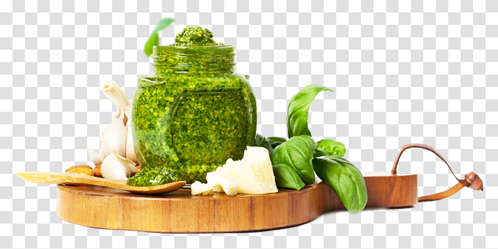Download Hd Fresh Herbs Pesto Sauce, Plant, Green, Jar, Beverage Transparent Png