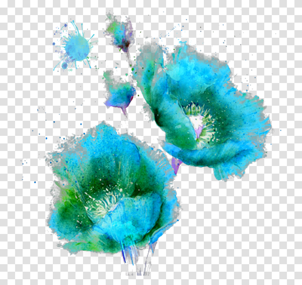 Download Hd Ftestickers Watercolor Painting Flowers Teal Flower Paintings In Watercolors, Sea Life, Animal, Fish, Invertebrate Transparent Png